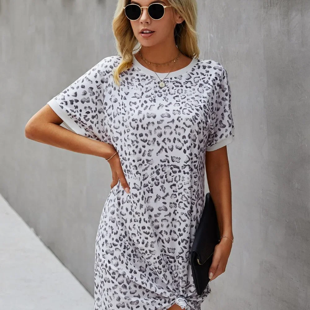 Shein T-Shirt Dress Medium White Animal Cheetah Leopard Print Women Short Sleeve - Picture 2 of 4